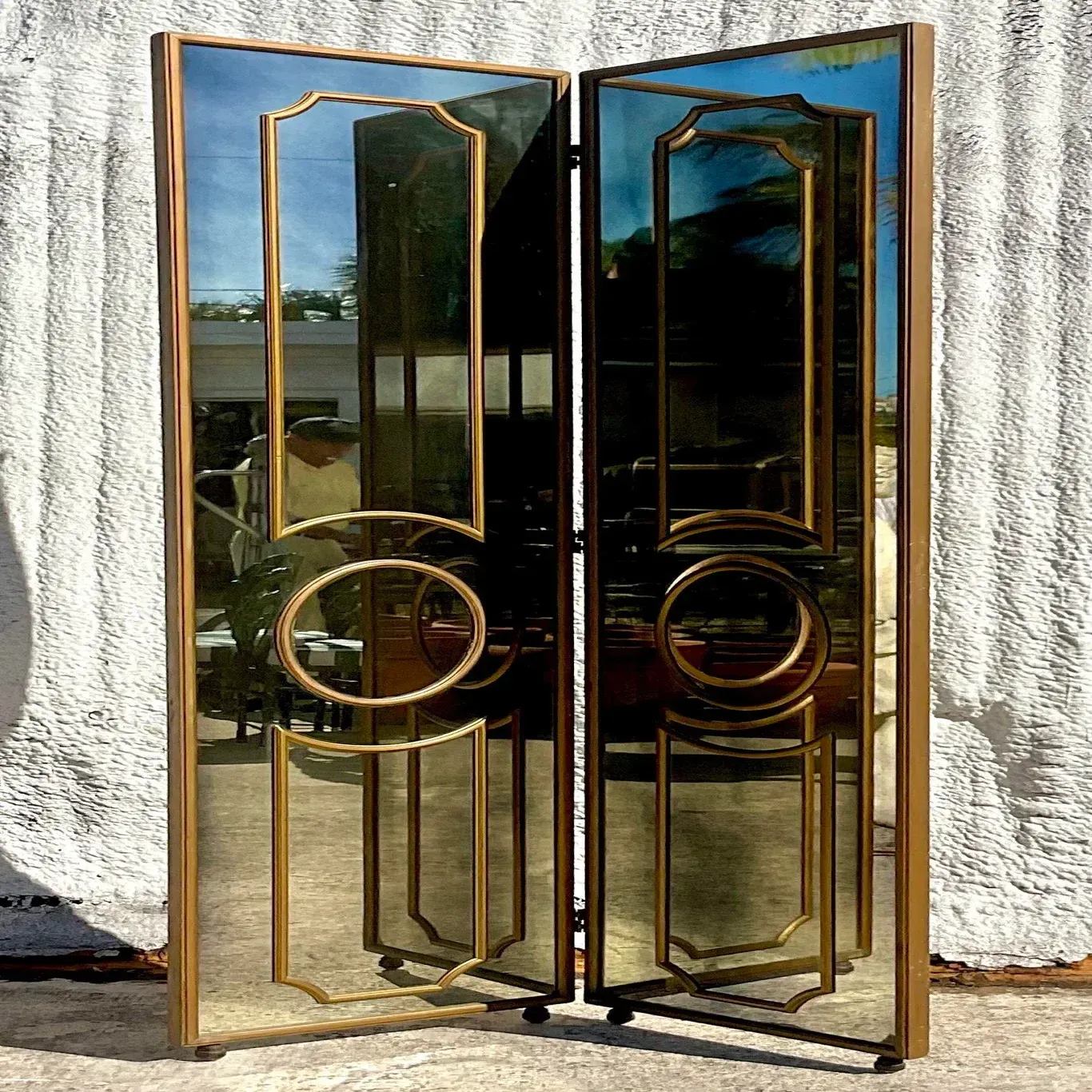 Vintage Regency Gilt Mullion Smoked Mirror Folding Screen — additional photo 8