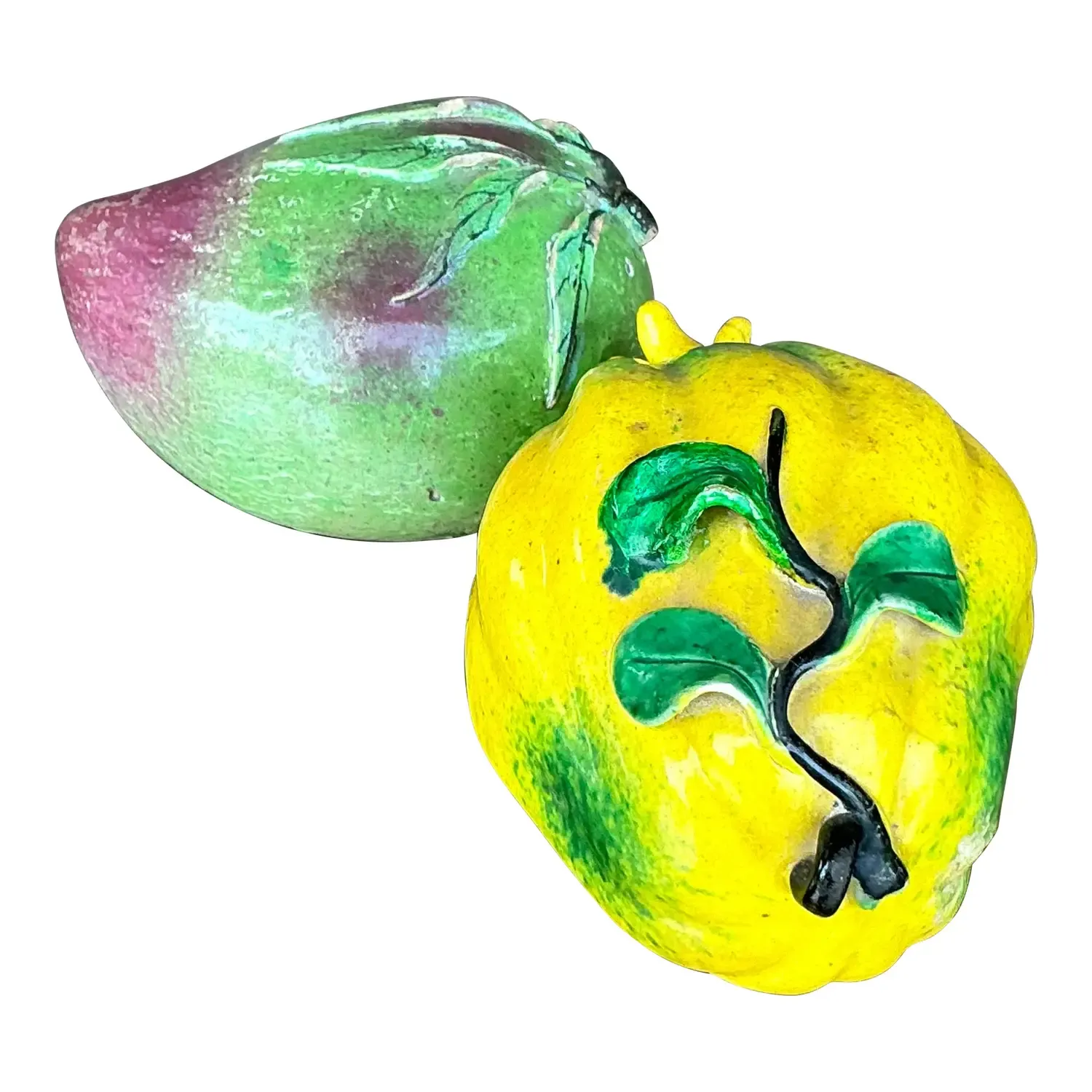 Vintage Regency Glazed Ceramic Altar Fruit - Set of 2