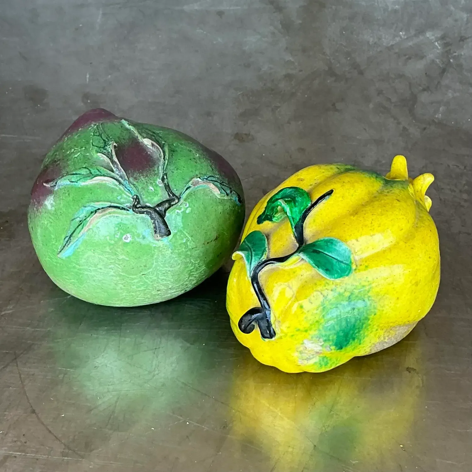 Vintage Regency Glazed Ceramic Altar Fruit - Set of 2 — additional photo 2