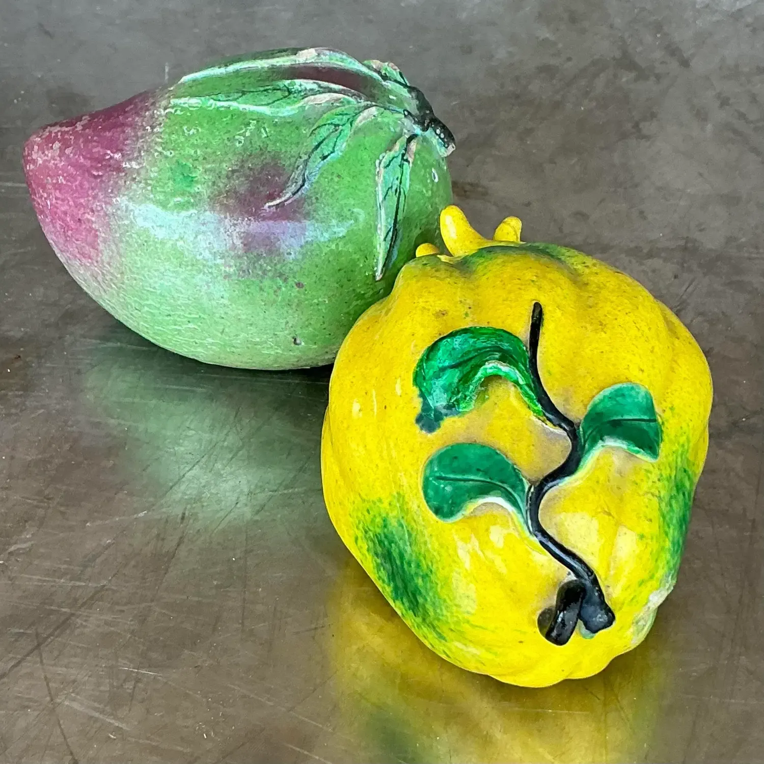 Vintage Regency Glazed Ceramic Altar Fruit - Set of 2 — additional photo 3