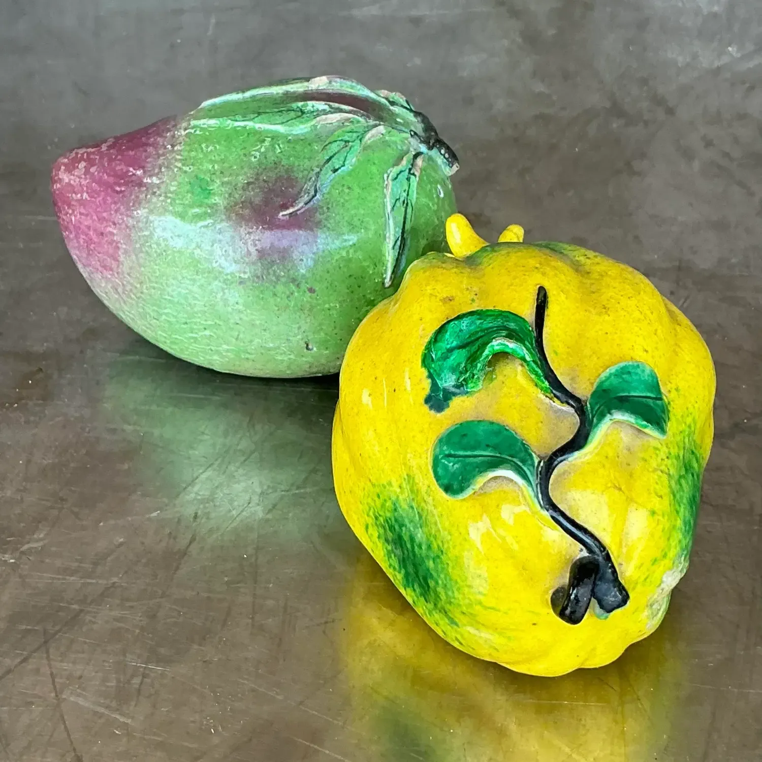 Vintage Regency Glazed Ceramic Altar Fruit - Set of 2 — additional photo 4