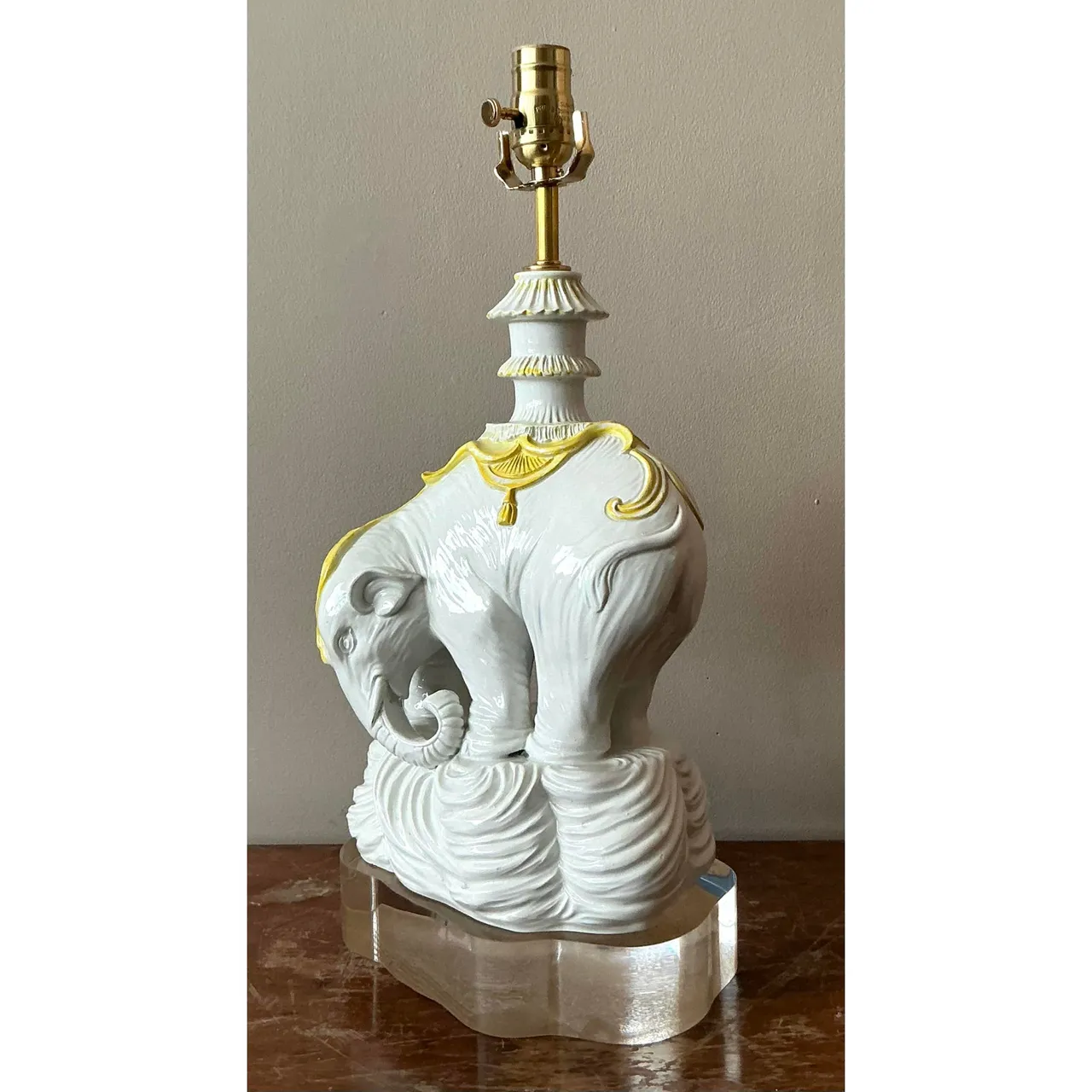 Vintage Regency Glazed Ceramic Elephant Lamp