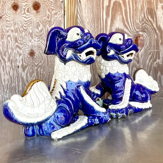 Vintage Regency Glazed Ceramic Foo Dogs - a Pair — additional photo 1