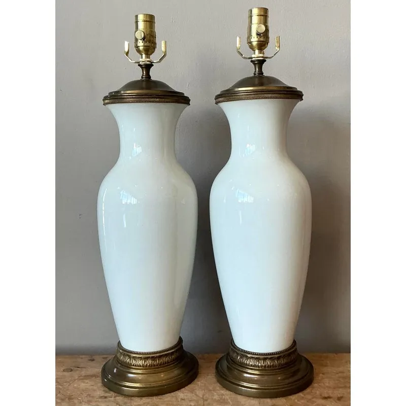 Vintage Regency Glazed Ceramic Lamps - A Pair — additional photo 6