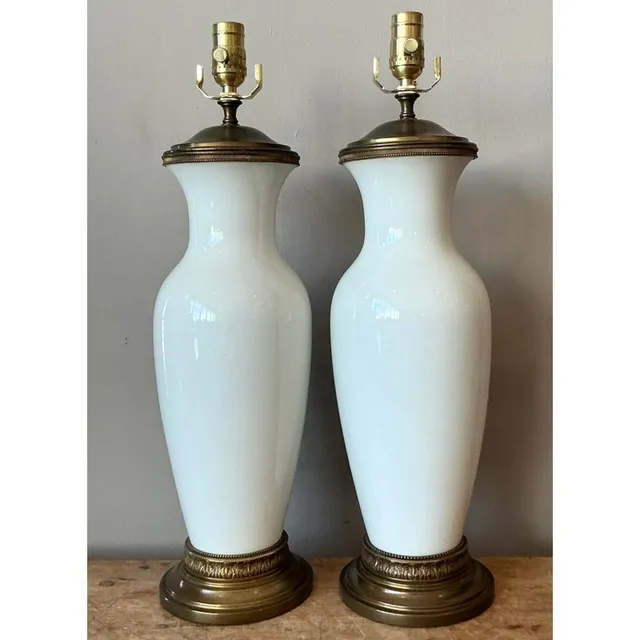 Vintage Regency Glazed Ceramic Lamps - A Pair — additional photo 6