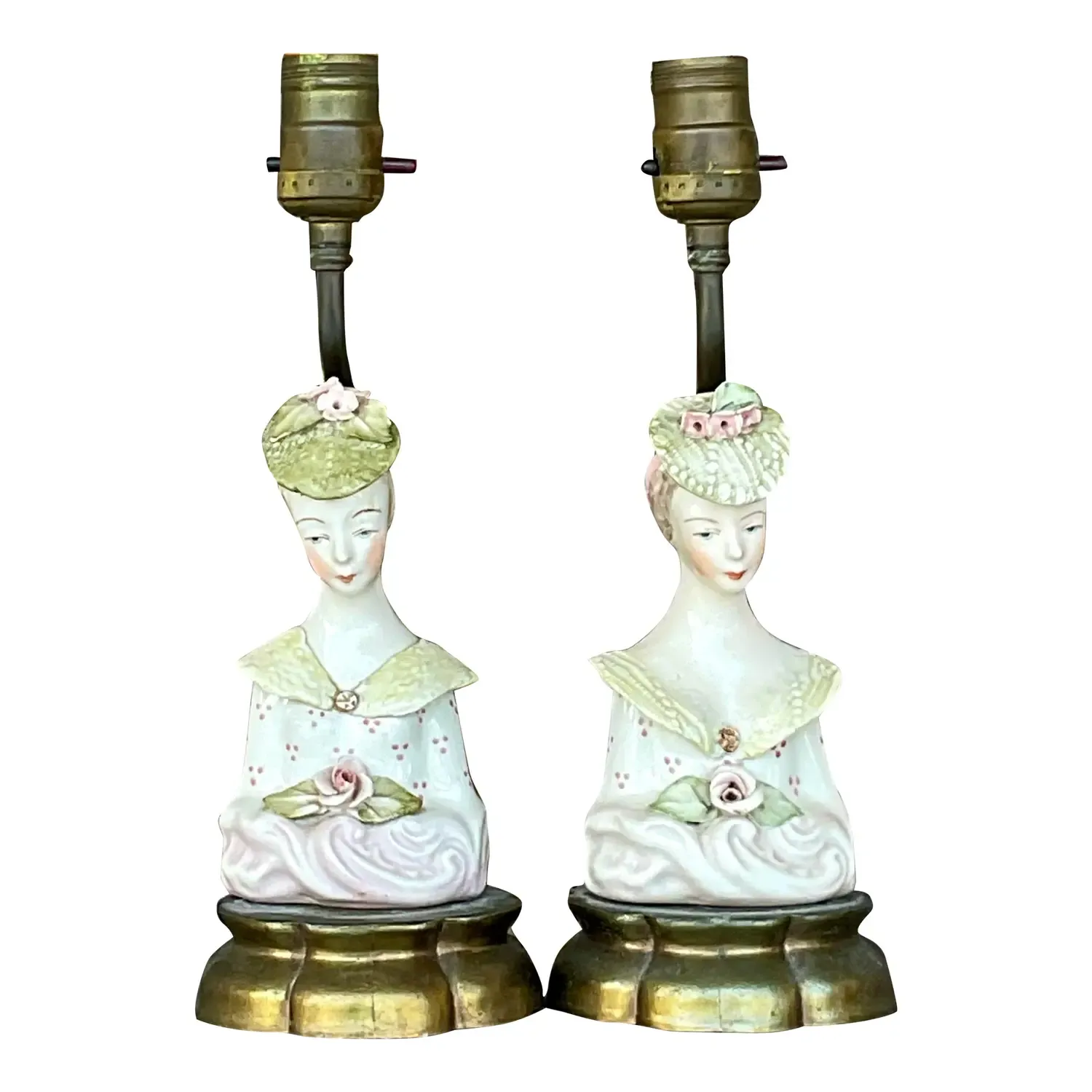 Vintage Regency Glazed Ceramic Lamps After Cordey - a Pair