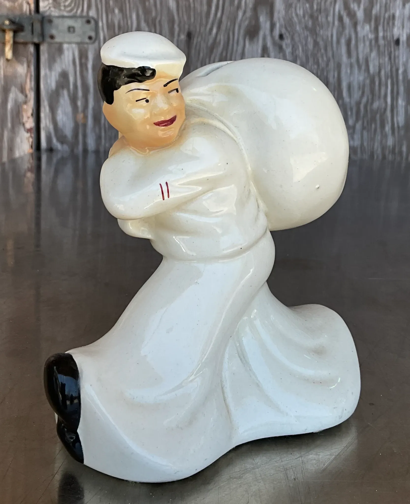 Vintage Regency Glazed Ceramic Navy Sailor Coin Bank — additional photo 1