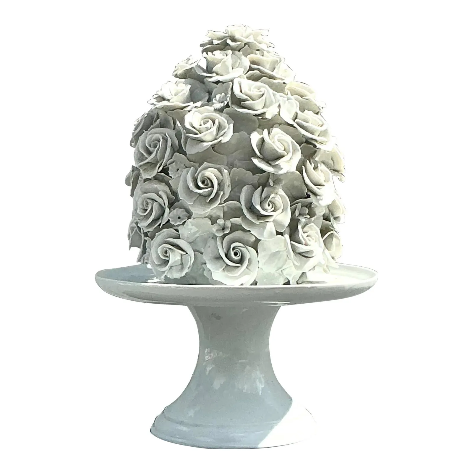 Vintage Regency Glazed Porcelain Rose Cake on Pedestal