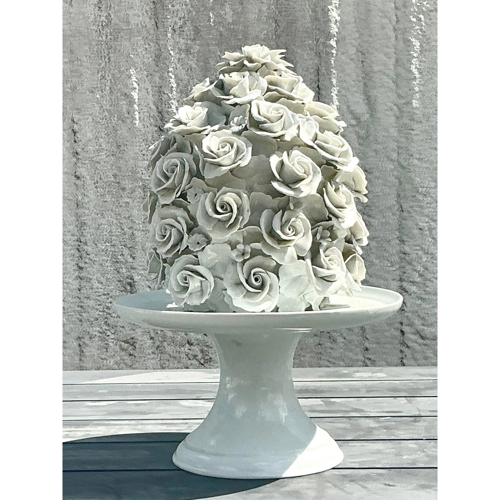 Vintage Regency Glazed Porcelain Rose Cake on Pedestal — additional photo 2