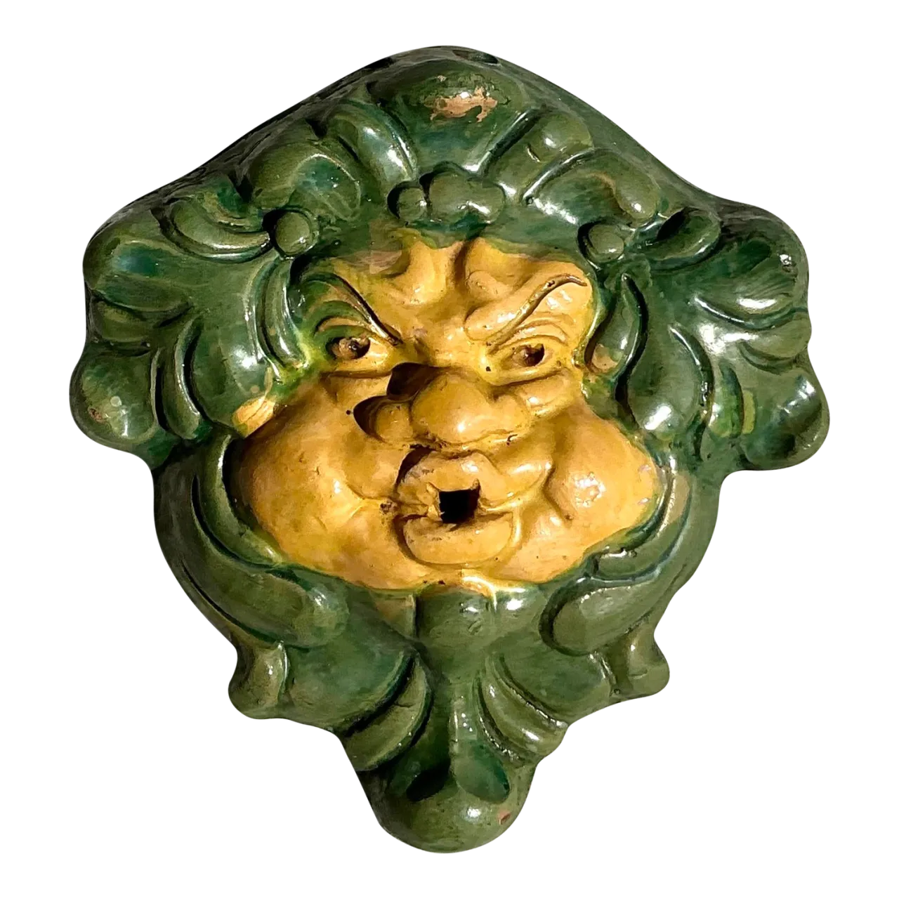 Vintage Regency Glazed Terracotta Face Sculpture