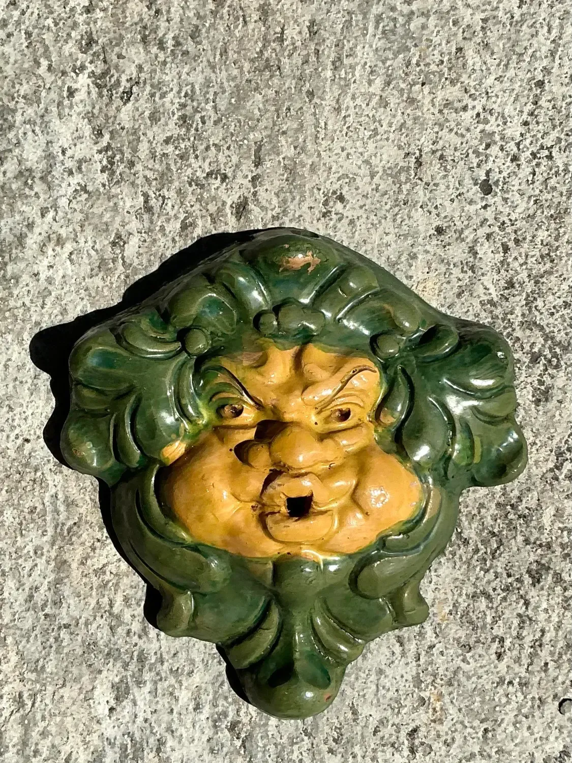 Vintage Regency Glazed Terracotta Face Sculpture — additional photo 1