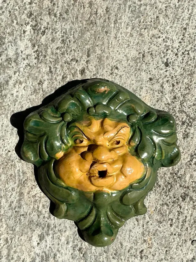 Vintage Regency Glazed Terracotta Face Sculpture — additional photo 1