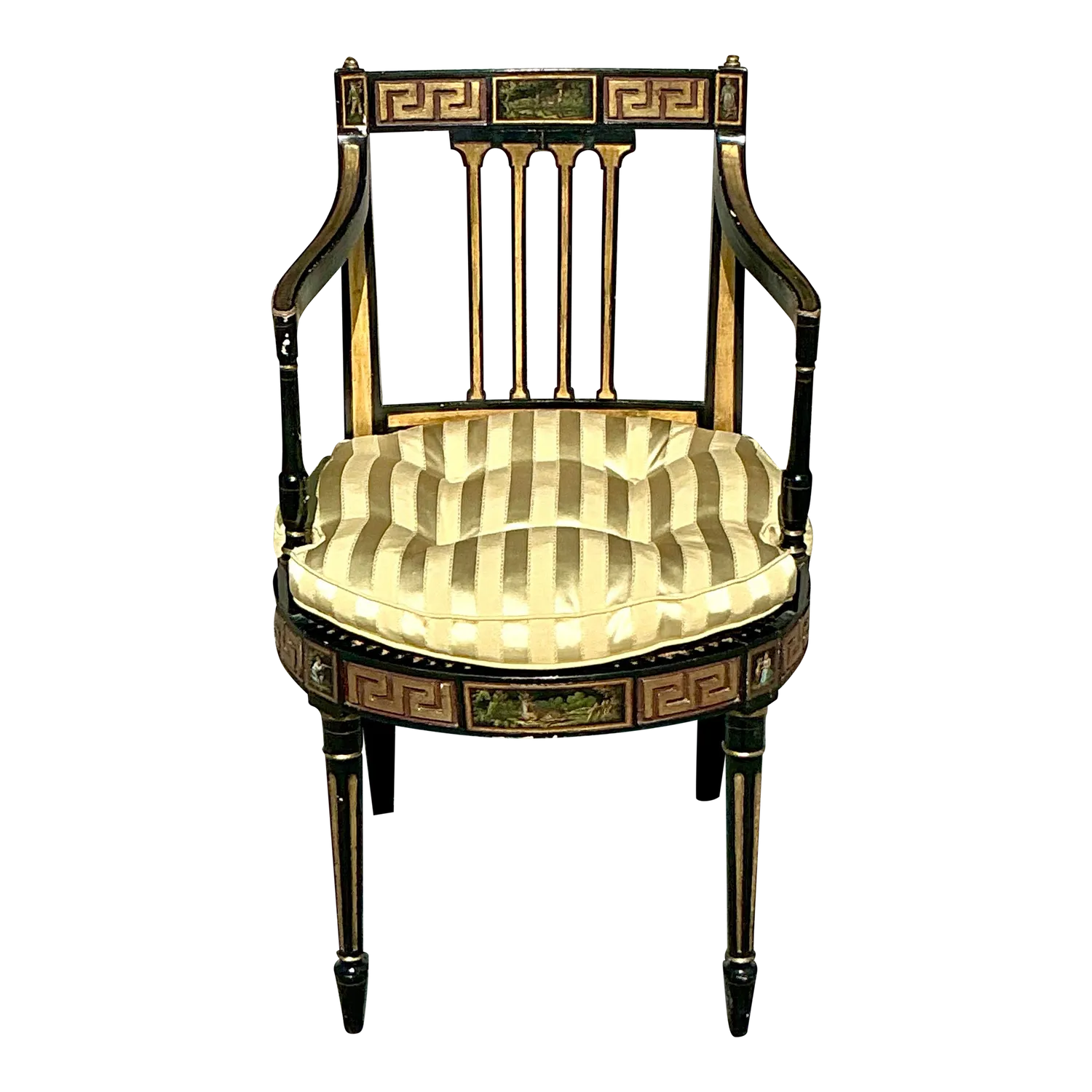Vintage Regency Greek Key Hand Painted Cane Chair — additional photo 1