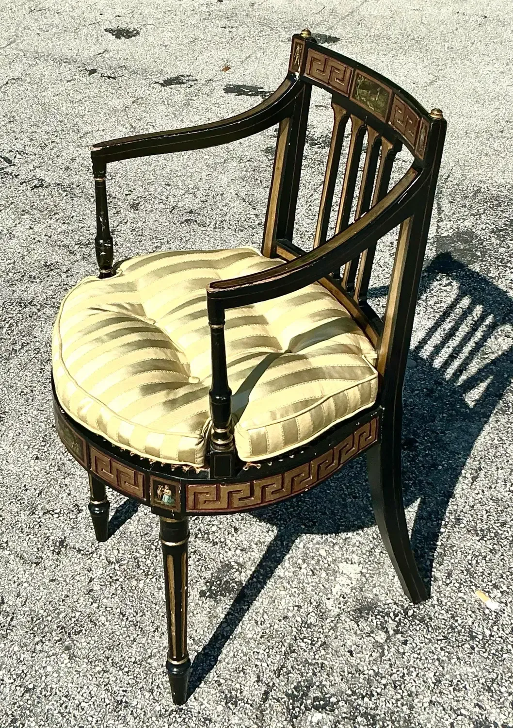 Vintage Regency Greek Key Hand Painted Cane Chair — additional photo 2
