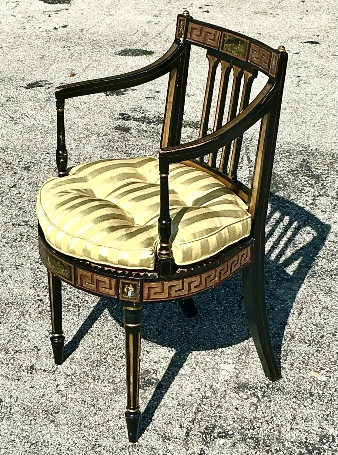 Vintage Regency Greek Key Hand Painted Cane Chair — additional photo 3