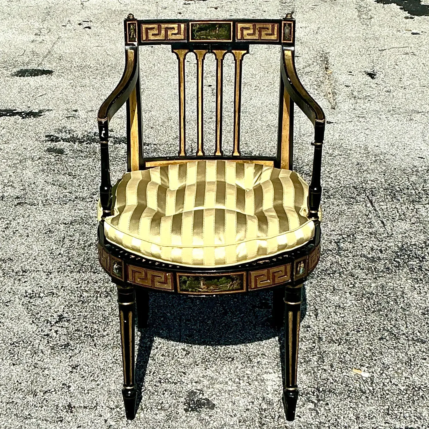 Vintage Regency Greek Key Hand Painted Cane Chair — additional photo 4