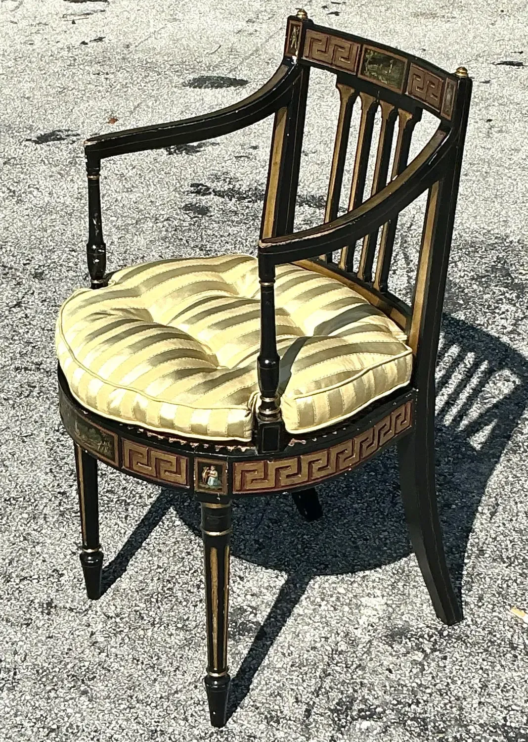 Vintage Regency Greek Key Hand Painted Cane Chair — additional photo 5