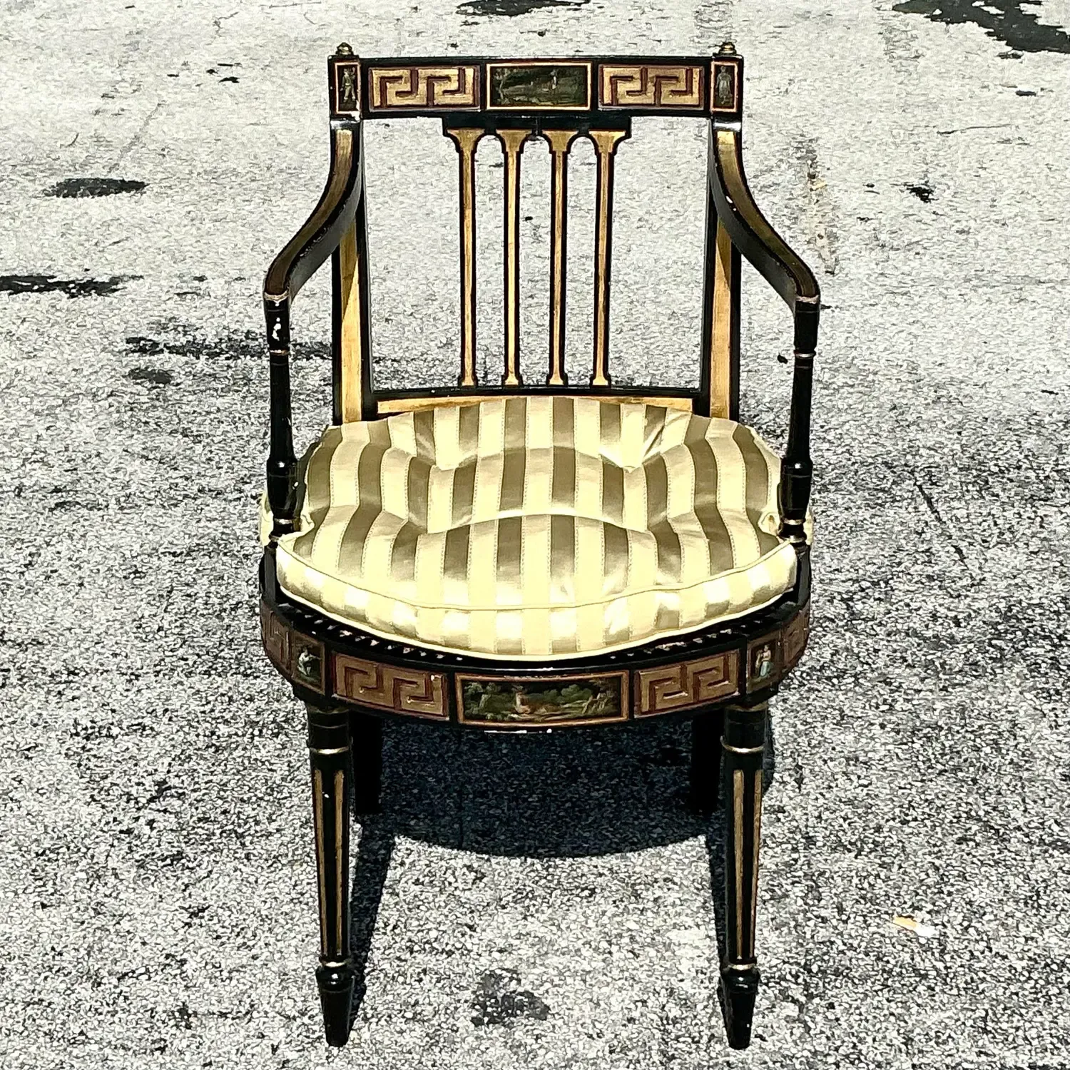 Vintage Regency Greek Key Hand Painted Cane Chair — additional photo 8