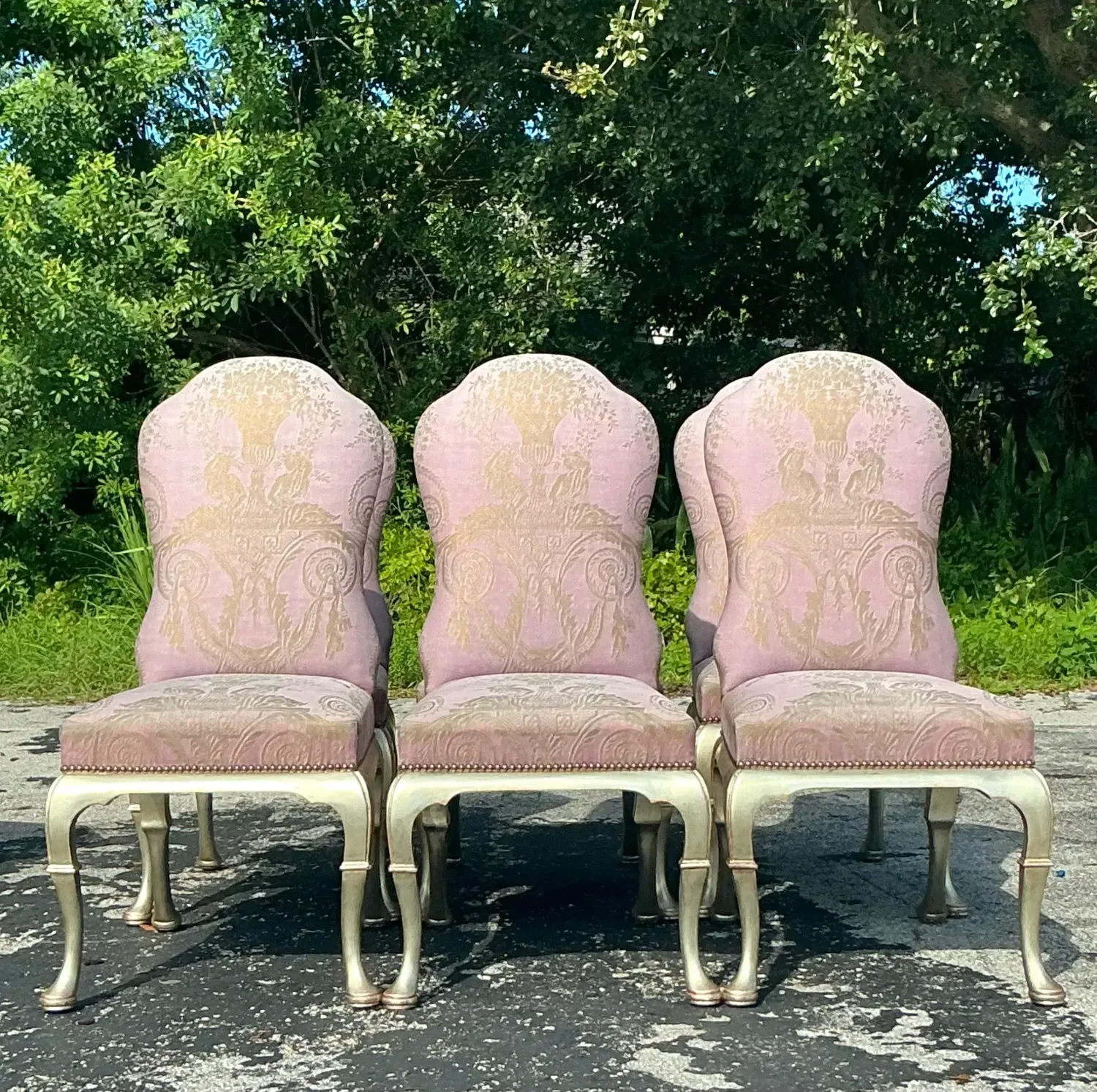Vintage Regency Gregorius Pineo Dining Chairs in Fortuny Upholstery - Set of 6 — additional photo 2