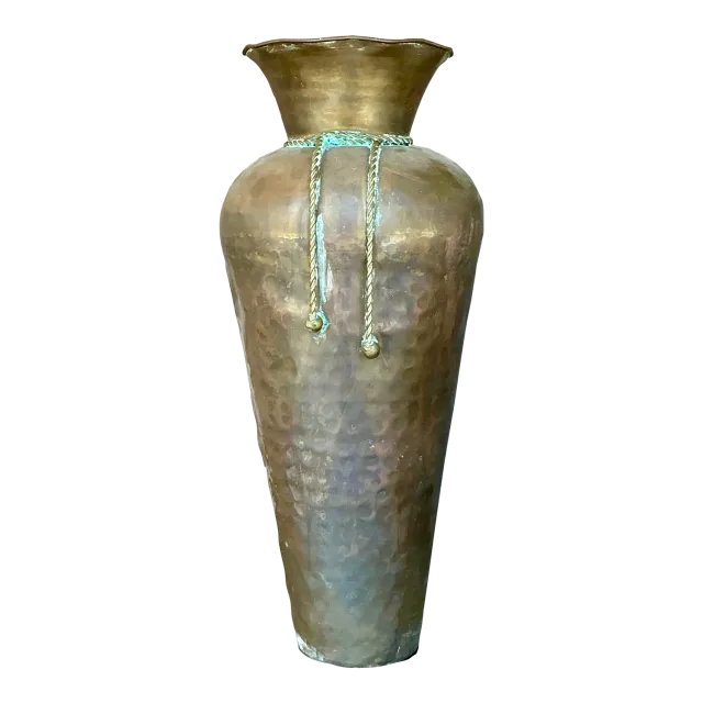 Vintage Regency Hammered Brass Tall Vase — additional photo 2