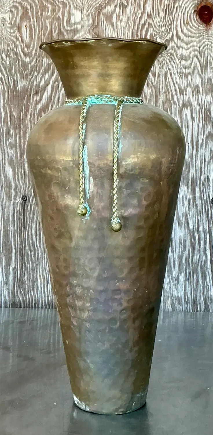 Vintage Regency Hammered Brass Tall Vase — additional photo 2