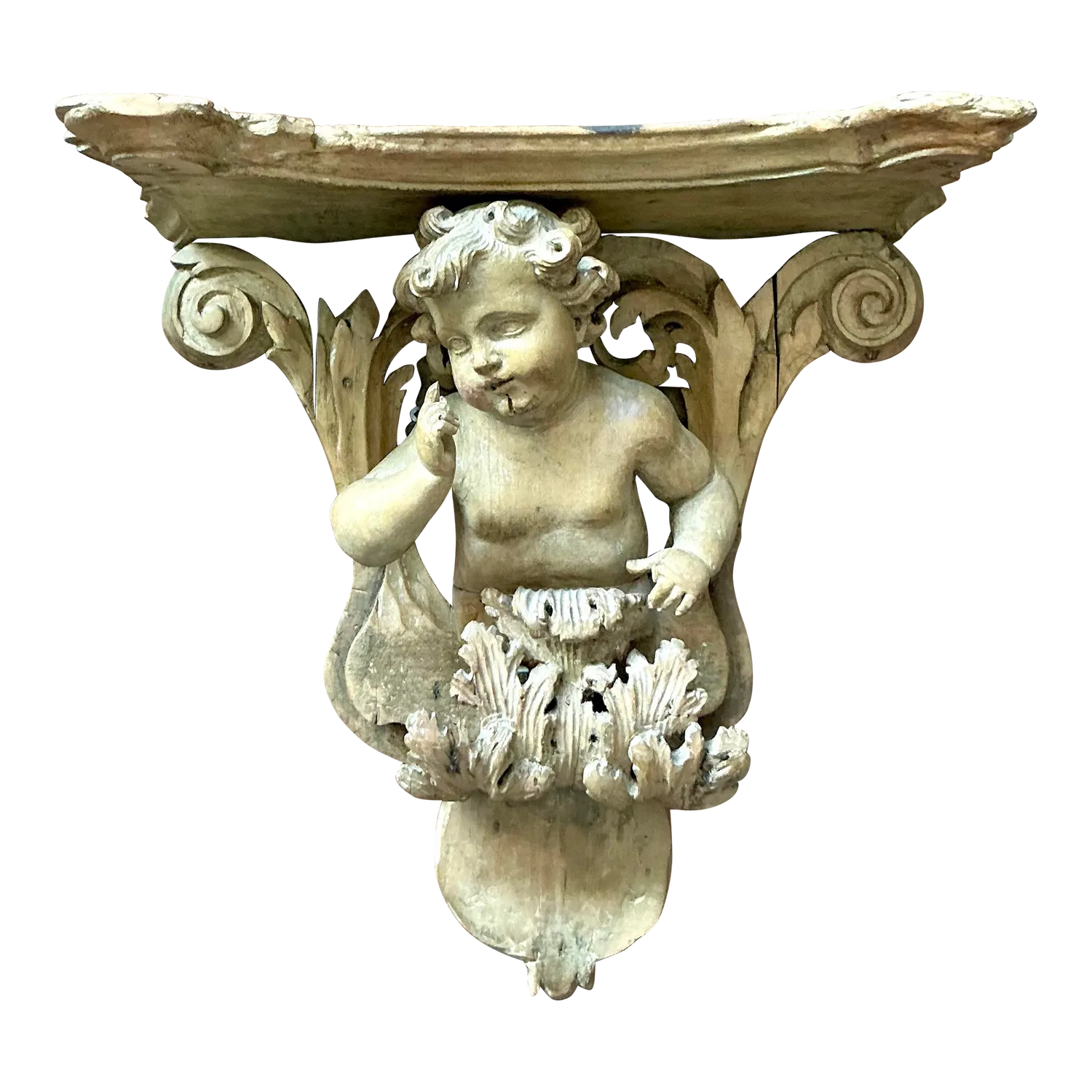 Vintage Regency Hand Carved Putti Bracket — additional photo 3
