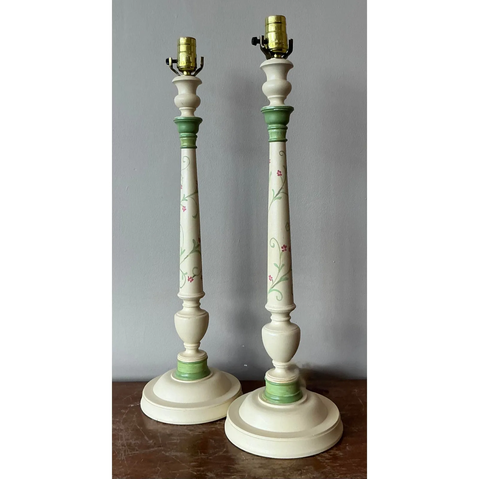 Vintage Regency Hand Painted Candlestick Lamps - A Pair — additional photo 1
