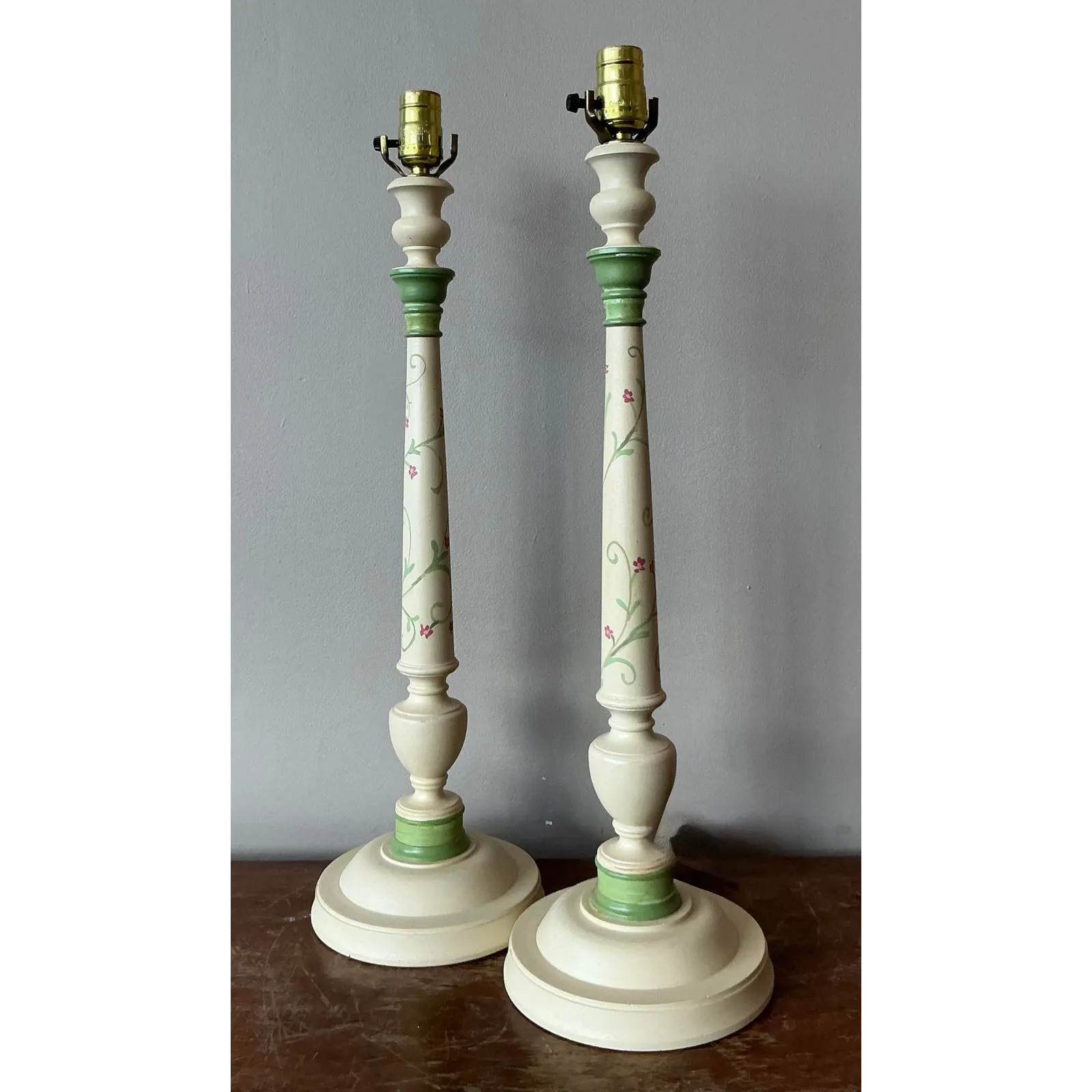 Vintage Regency Hand Painted Candlestick Lamps - A Pair — additional photo 2