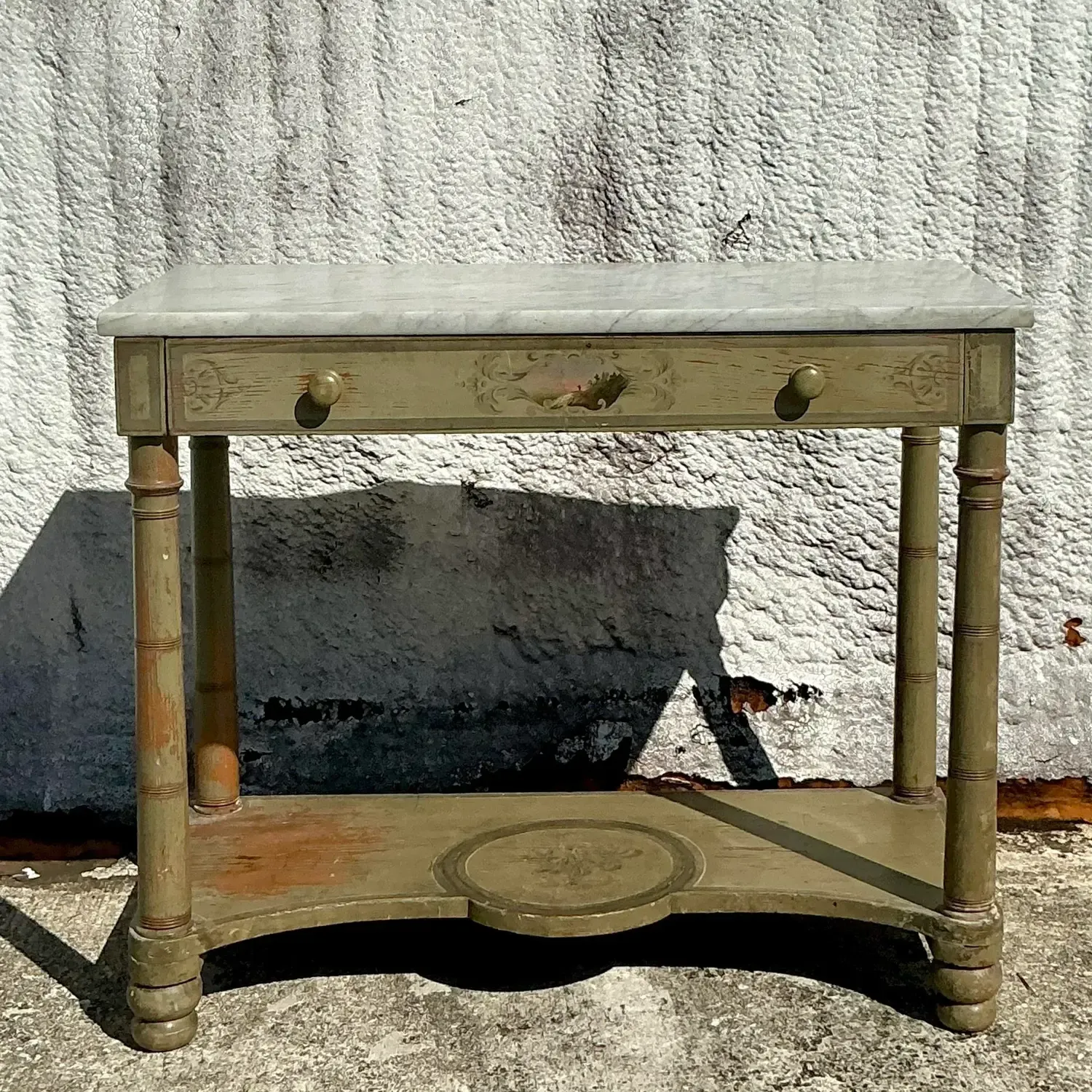 Vintage Regency Hand Painted Crest Stone Top Table — additional photo 1