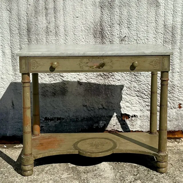Vintage Regency Hand Painted Crest Stone Top Table — additional photo 1