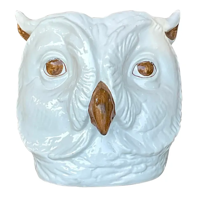 Vintage Regency Italian Hand Painted Owl Cache Pot — additional photo 1