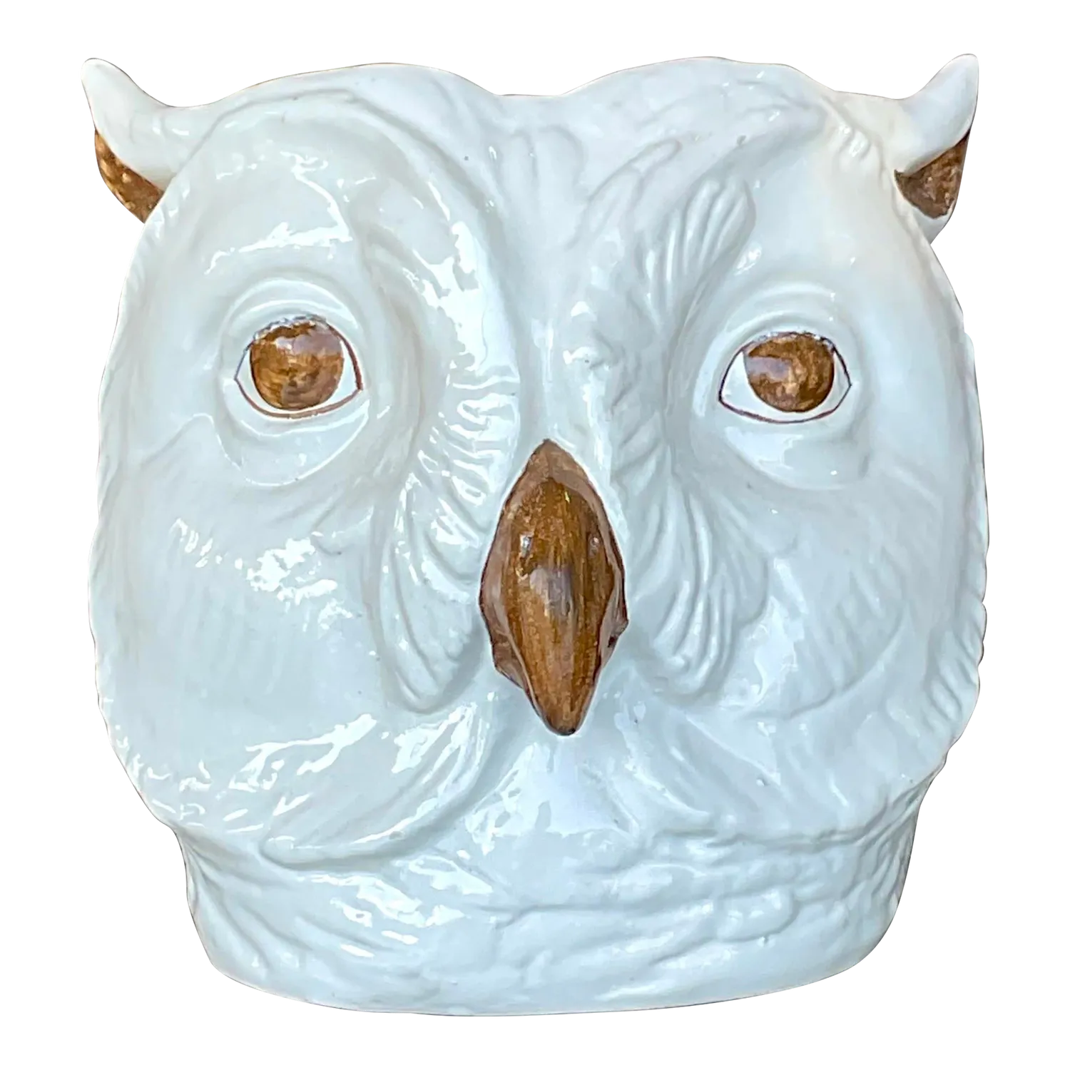 Vintage Regency Italian Hand Painted Owl Cache Pot — additional photo 2