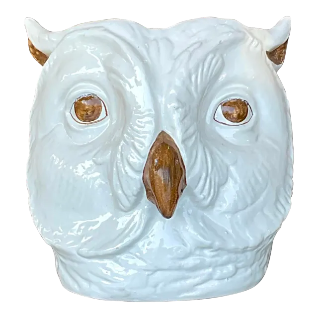 Vintage Regency Italian Hand Painted Owl Cache Pot — additional photo 2