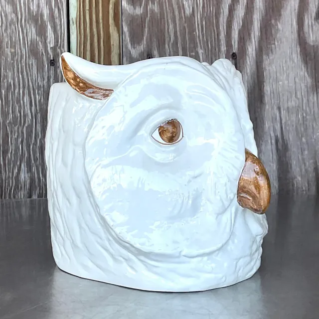 Vintage Regency Italian Hand Painted Owl Cache Pot — additional photo 3