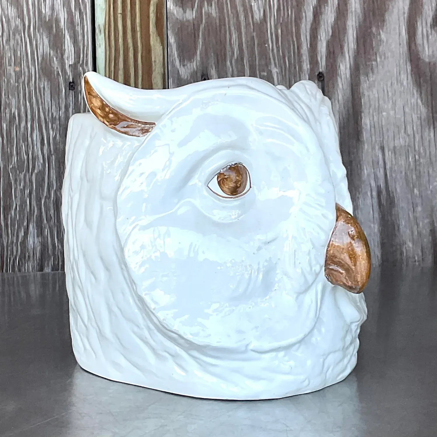 Vintage Regency Italian Hand Painted Owl Cache Pot — additional photo 6