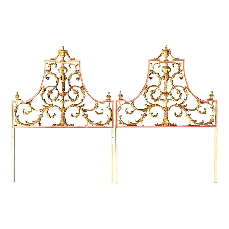 Vintage Regency Italian Palladio Gilt Twin Metal Headboards. - a Pair