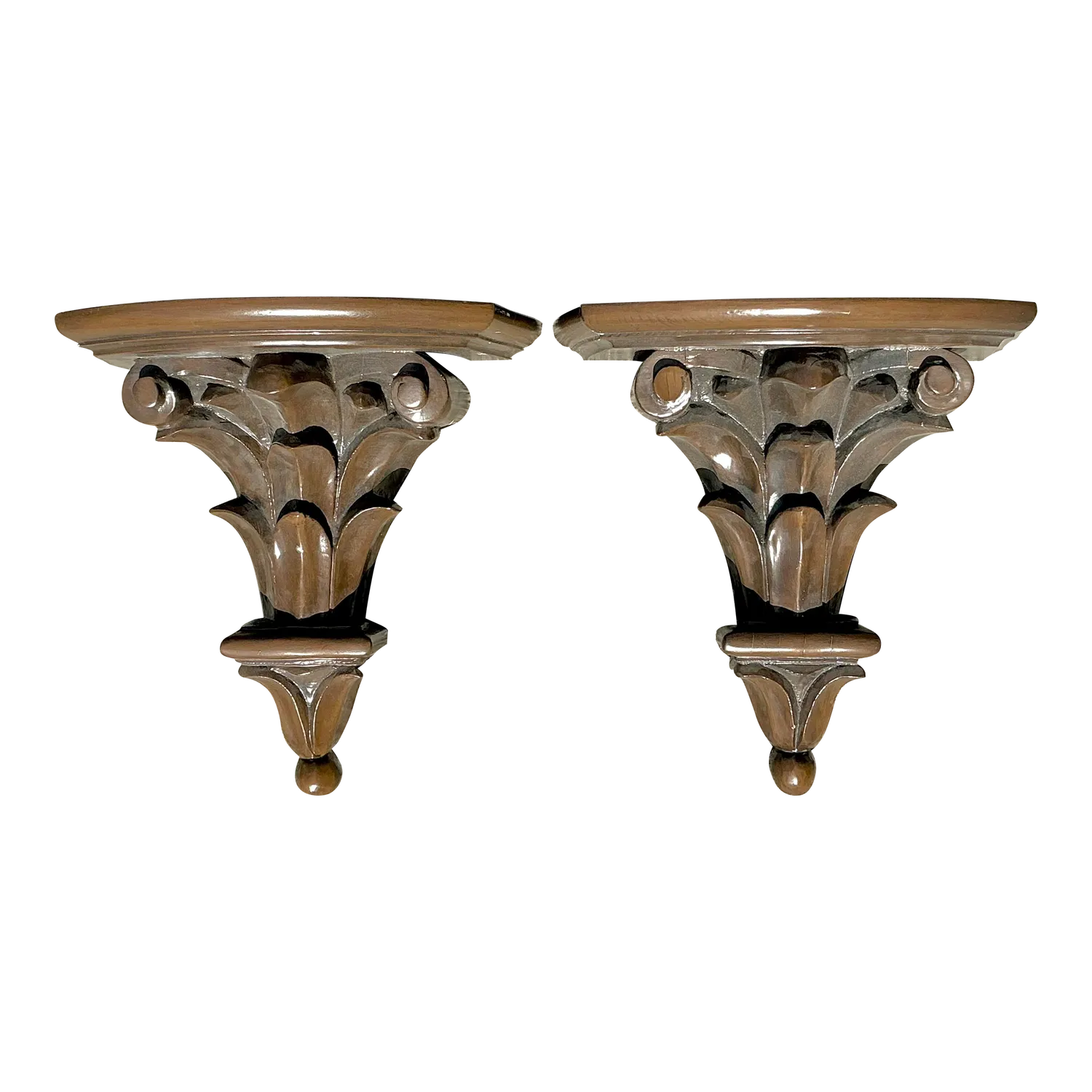 Vintage Regency Lacquered Laurel Leaf Brackets - A Pair