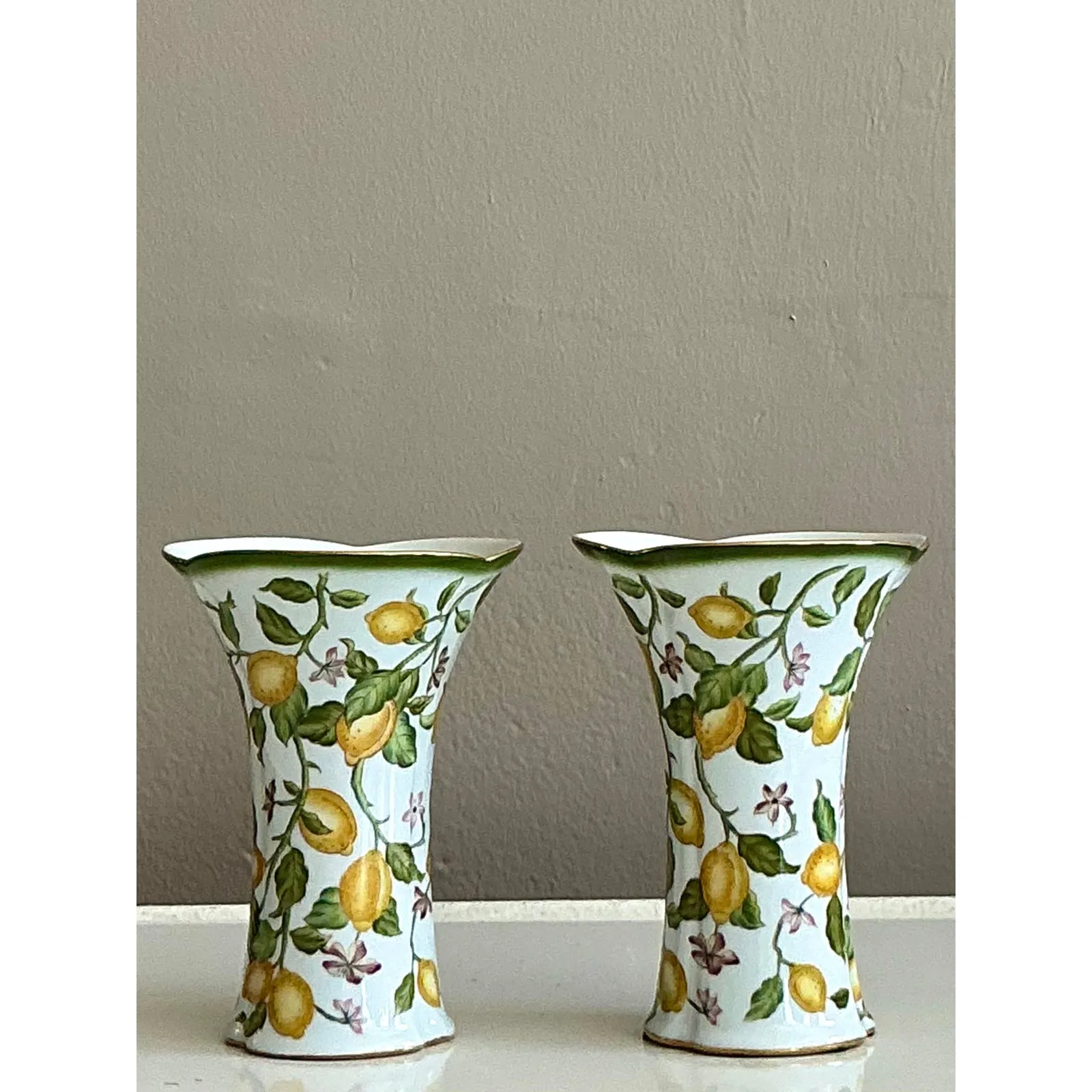 Vintage Regency Lemon Branch Cache Pots - A Pair — additional photo 2