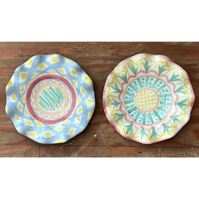 Vintage Regency Mackenzie Childs Glazed Ceramic Ruffle Plates - Set of 2- — additional photo 2