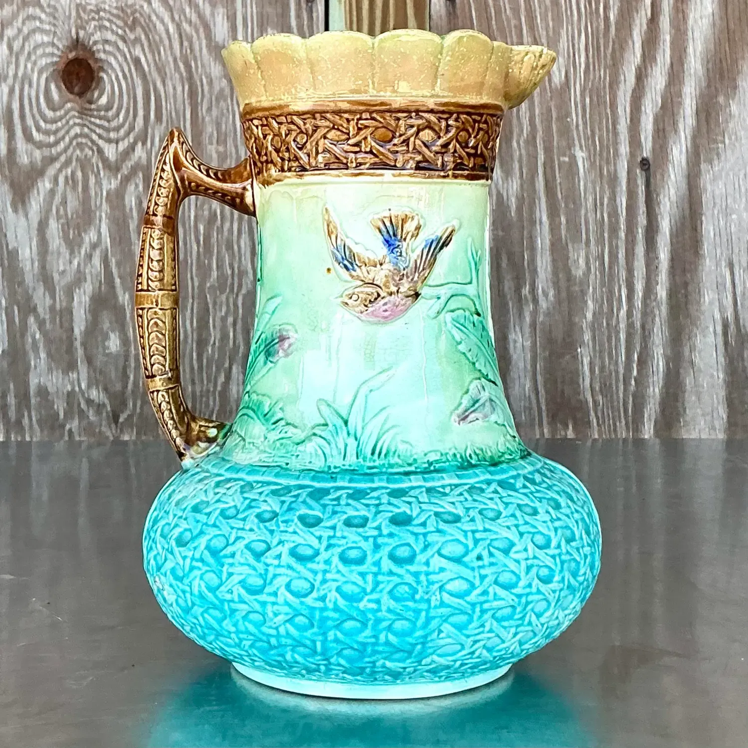 Vintage Regency Majolica Birds Vase Pitcher — additional photo 2