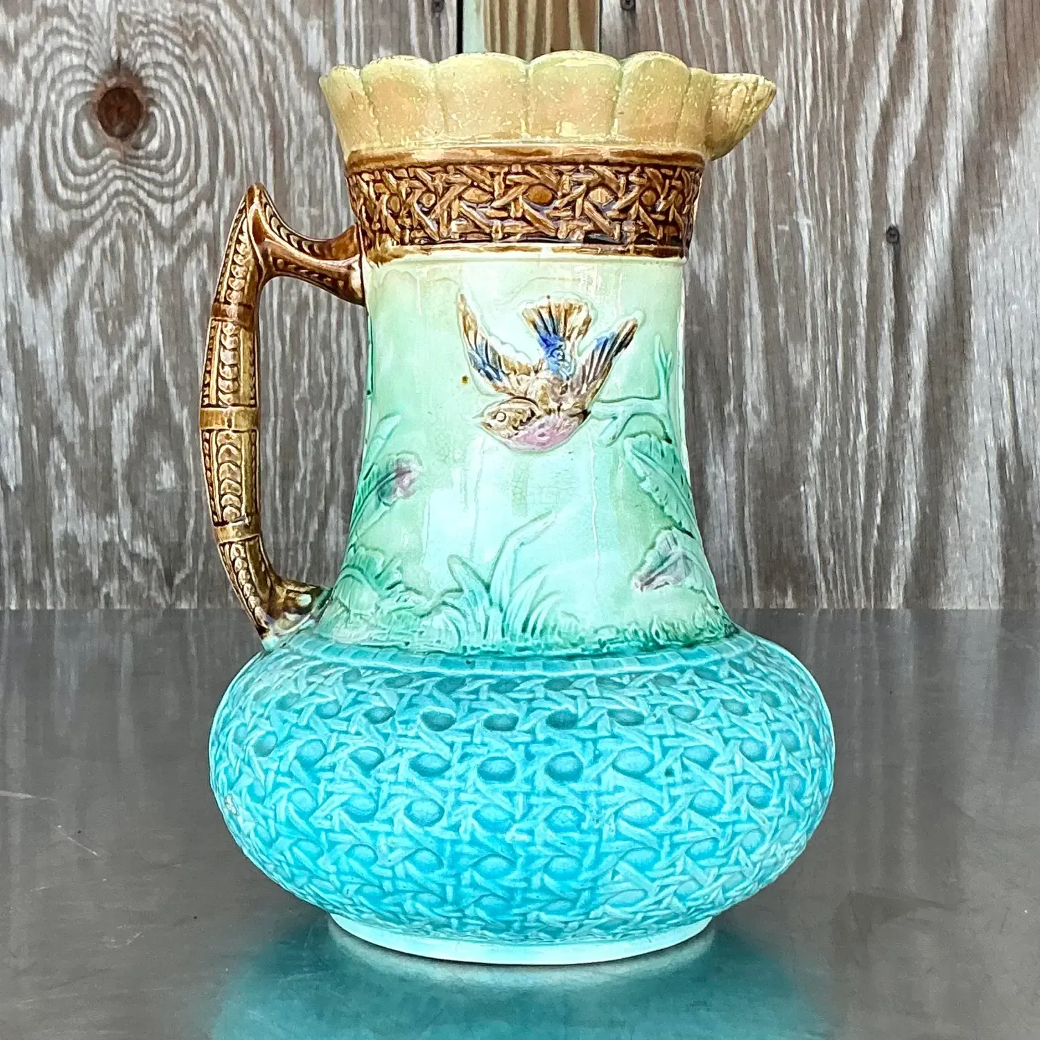 Vintage Regency Majolica Birds Vase Pitcher — additional photo 3