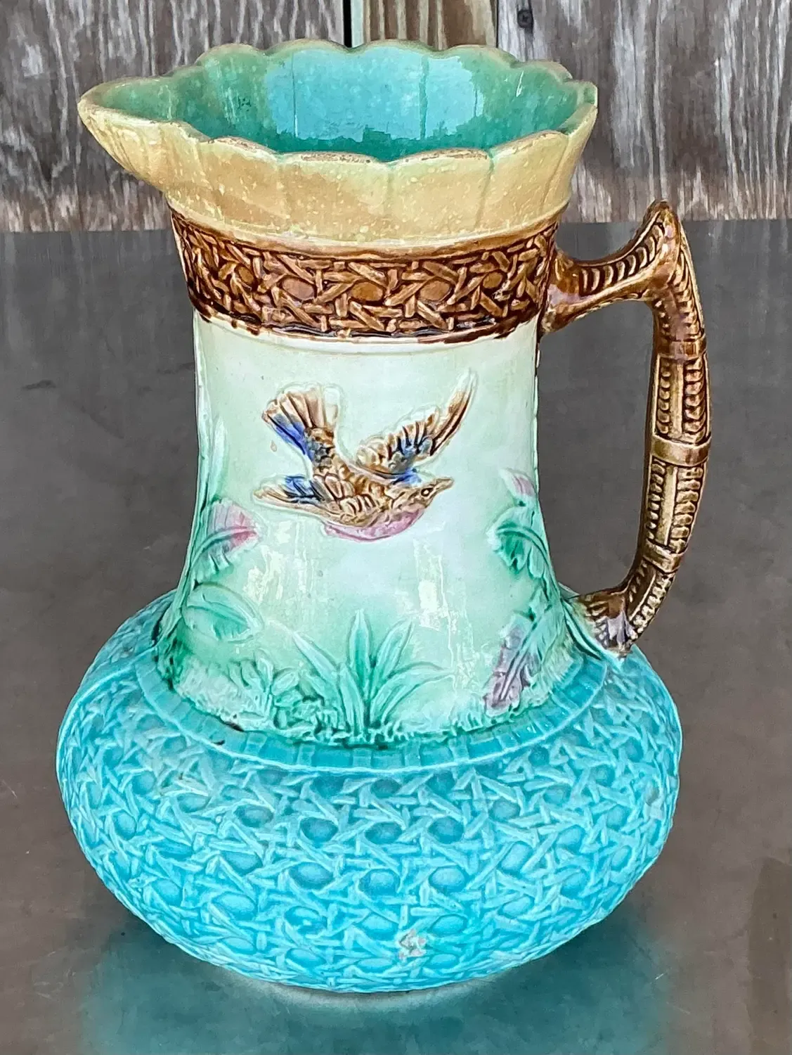 Vintage Regency Majolica Birds Vase Pitcher — additional photo 4