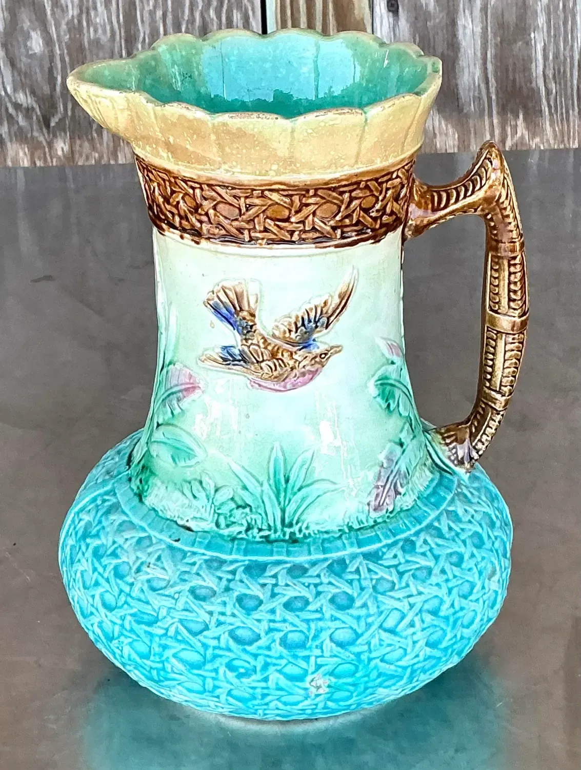 Vintage Regency Majolica Birds Vase Pitcher — additional photo 7