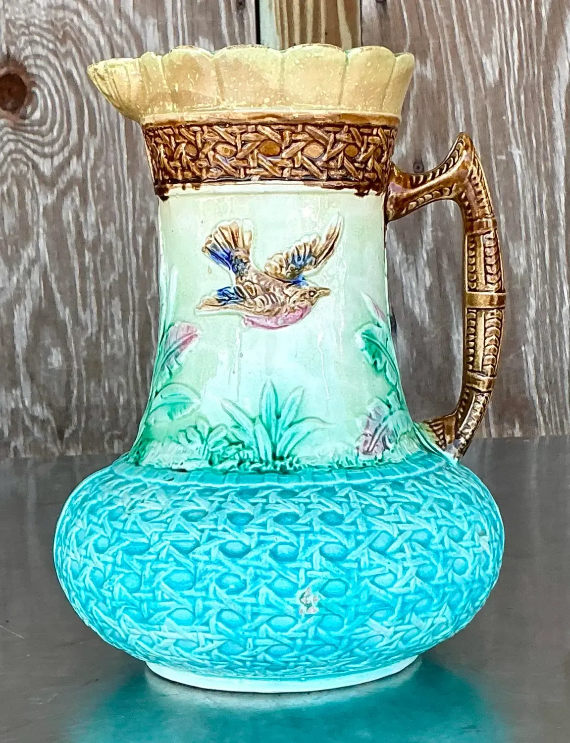Vintage Regency Majolica Birds Vase Pitcher — additional photo 8