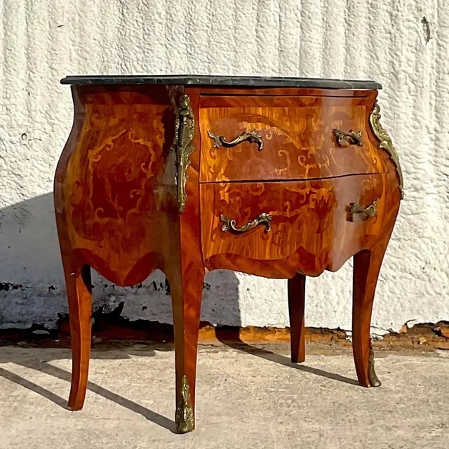 Vintage Regency Marble Top Marquetry Bombe Chest — additional photo 4