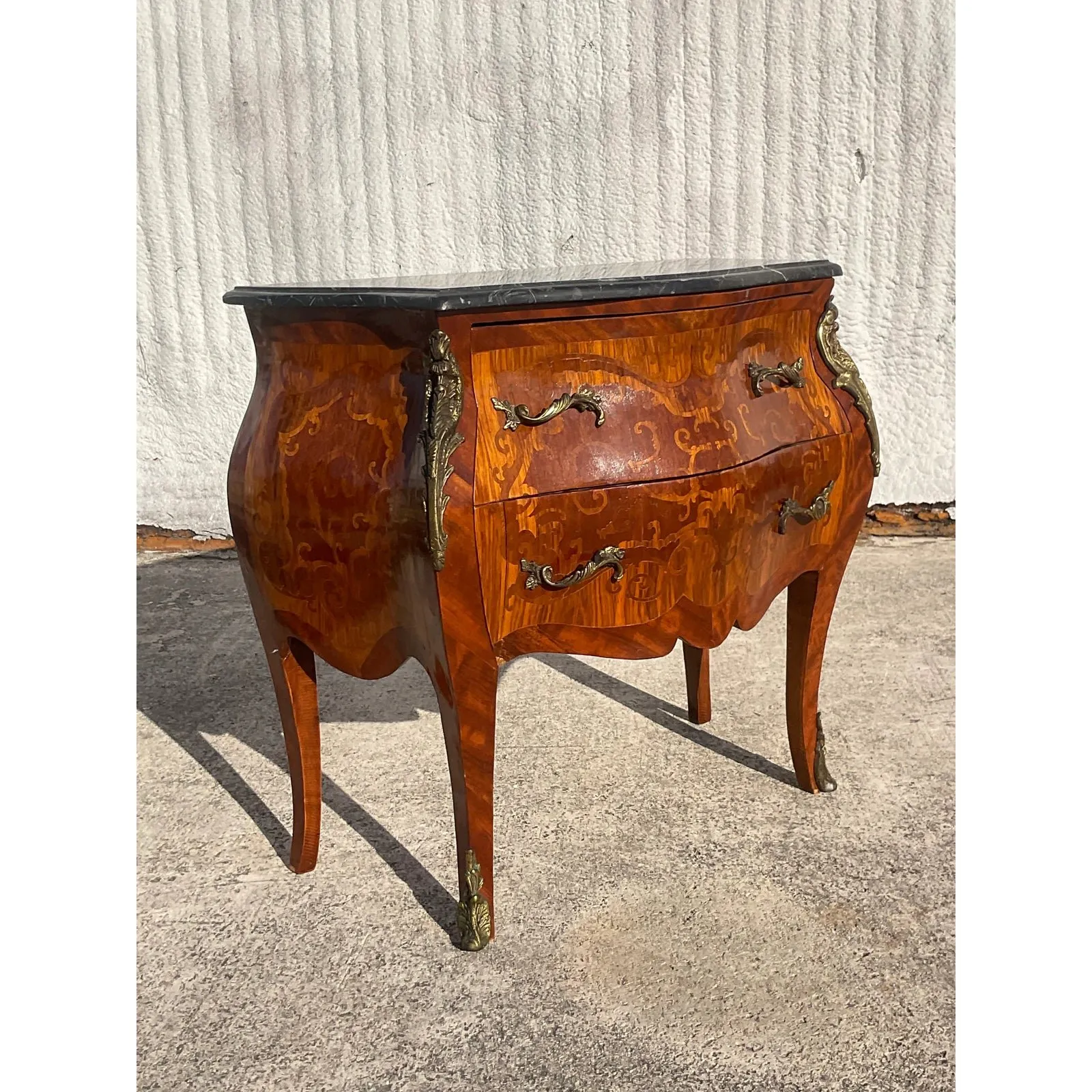 Vintage Regency Marble Top Marquetry Bombe Chest — additional photo 5