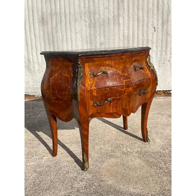 Vintage Regency Marble Top Marquetry Bombe Chest — additional photo 5