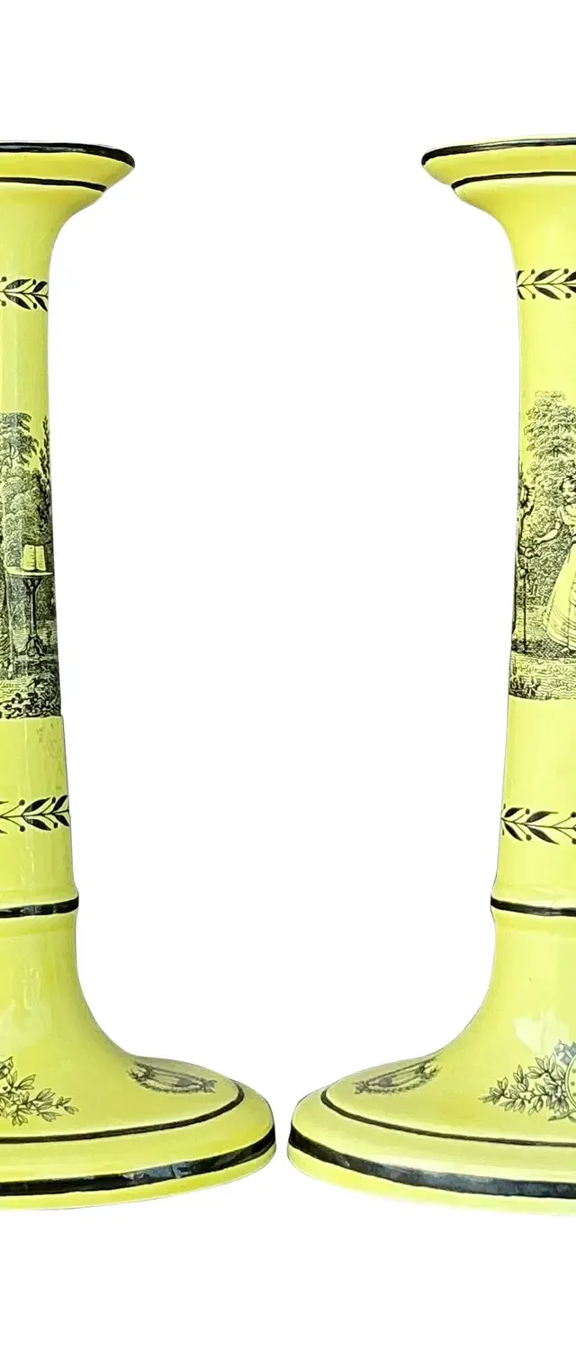 Vintage Regency Mottahedah for Creil Toile Candlesticks - a Pair