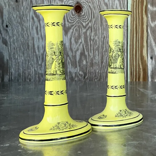 Vintage Regency Mottahedah for Creil Toile Candlesticks - a Pair — additional photo 2