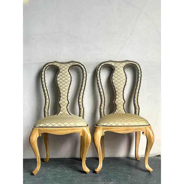 Vintage Regency Nailhead Queen Anne Dining Chairs - A Pair — additional photo 1